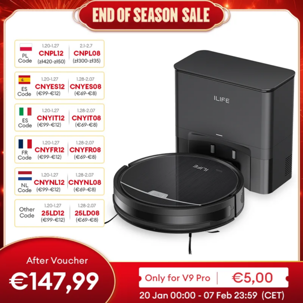 Ilife V9/V9pro Robotstofzuiger, Zelflegen, 3000Pa Sterke Zuigkracht, Gyro Navigatie, Schema,