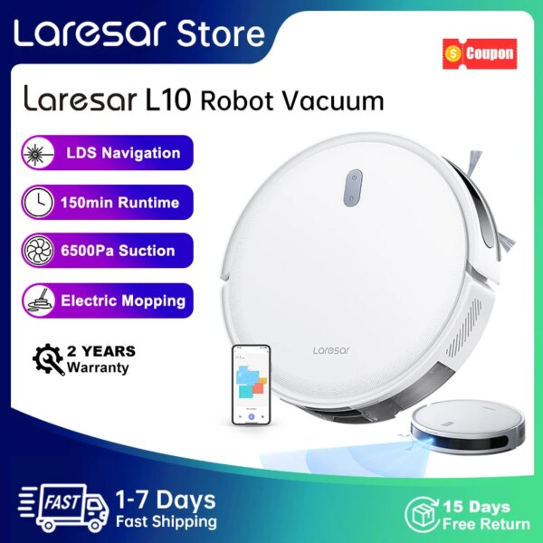 Laresar L10 SoF LiDAR Robotstofzuiger en Mop 6500Pa 150min Draadloos APP-besturing Slimme LDS