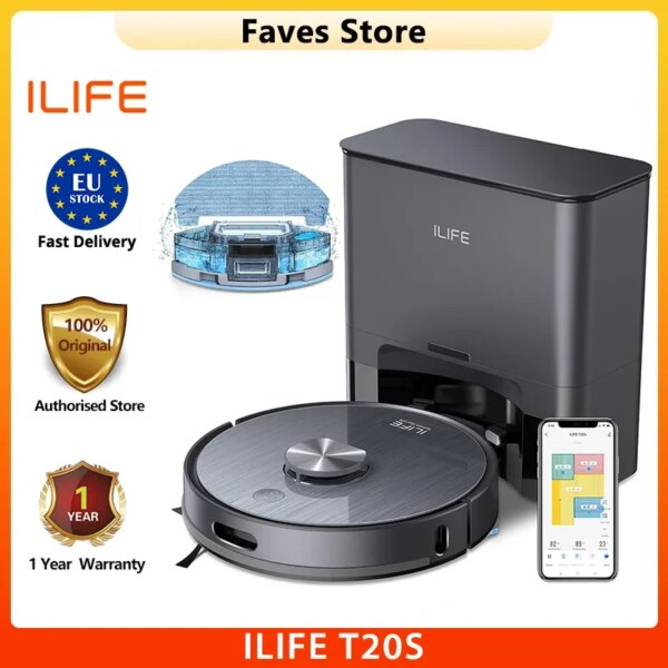 Ilife T 20S Robotstofzuiger, 5000Pa Zuigkracht, 260 Minuten Runtime Zelflegen Stationssysteem, Lds