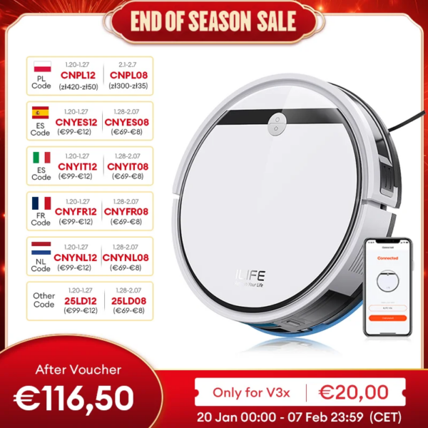 Ilife V3x Robotstofzuiger En Dweilcombo, V 3S Pro Geüpgraded, Compatibel Met Alexa/Google/Wifi, 120