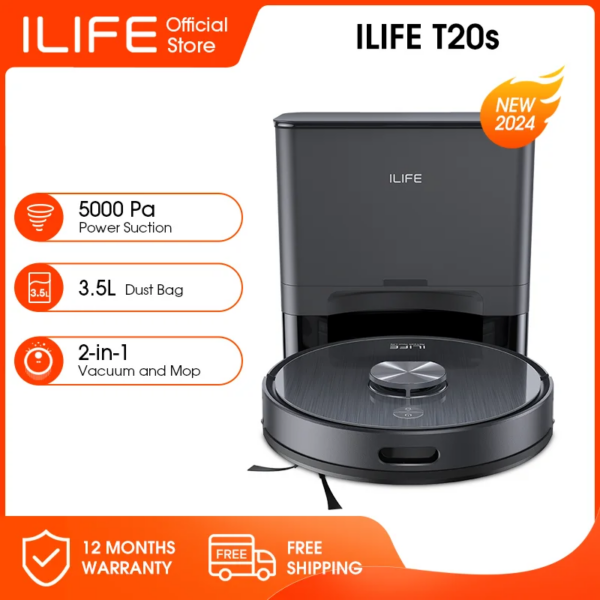 Ilife T 20S Lds Robotstofzuiger, 5000 Pa,Auto Leeg Dock 60 Dagen Handen Van Reinigingsstofzuiger En