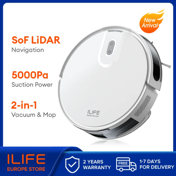 Ilife V20 Robotstofzuiger, 5000Pa Zuigkracht, Sof Lidar Slimme Navigatie, App-Bediening, Aanpasbare