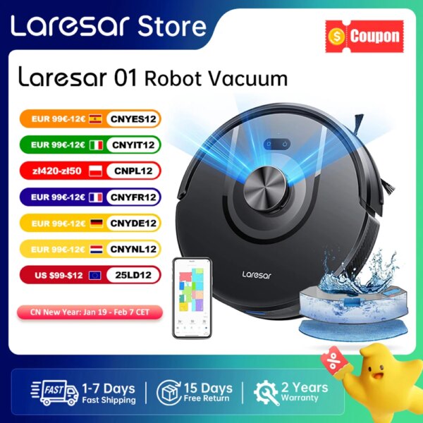Laresar 01 Robotstofzuiger Mop LDS Lidar Navigatie 5000 Pa Smart Planned Mapping Thuis Vloer Wassen