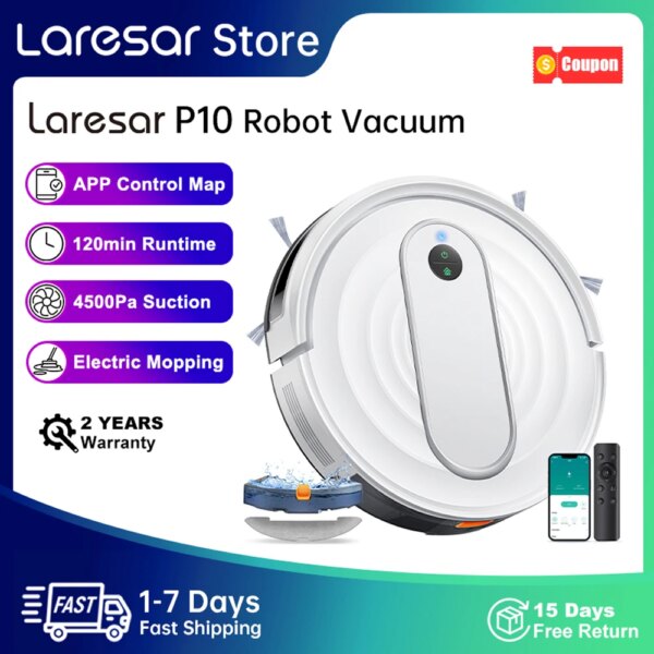 Laresar P10 Robotstofzuiger en Dweil, 4500Pa Zuigkracht, APP-besturing, Slimme Gyroscoop Gepland