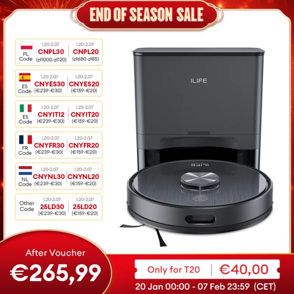Ilife T 20S Lds Robotstofzuiger, 5000 Pa,Auto Leeg Dock 60 Dagen Handen Van Reinigingsstofzuiger En