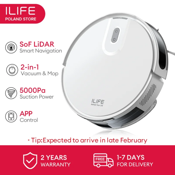 Ilife V20 Robotstofzuiger, 5000Pa Zuigkracht, Sof Lidar Slimme Navigatie, App-Bediening, Aanpasbare