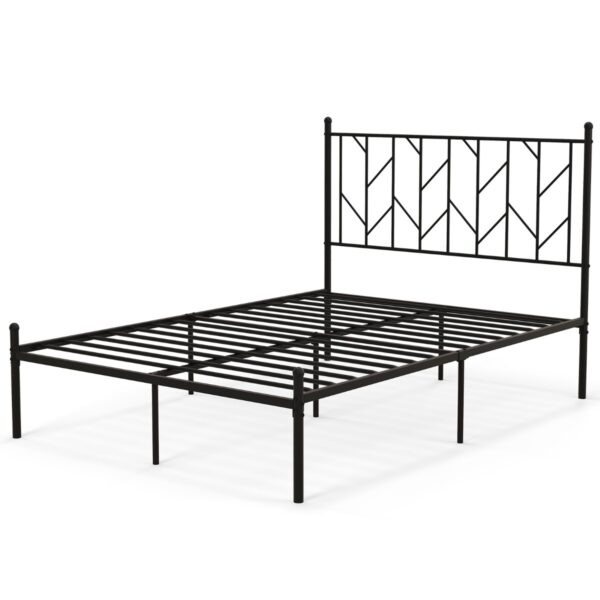 Volledig Metalen Platformbedframe met Hoofdeinde Geruisloze Matrasbodem met Stevige Metalen Schuifsteun Zwart 197 x 141 x 113 cm